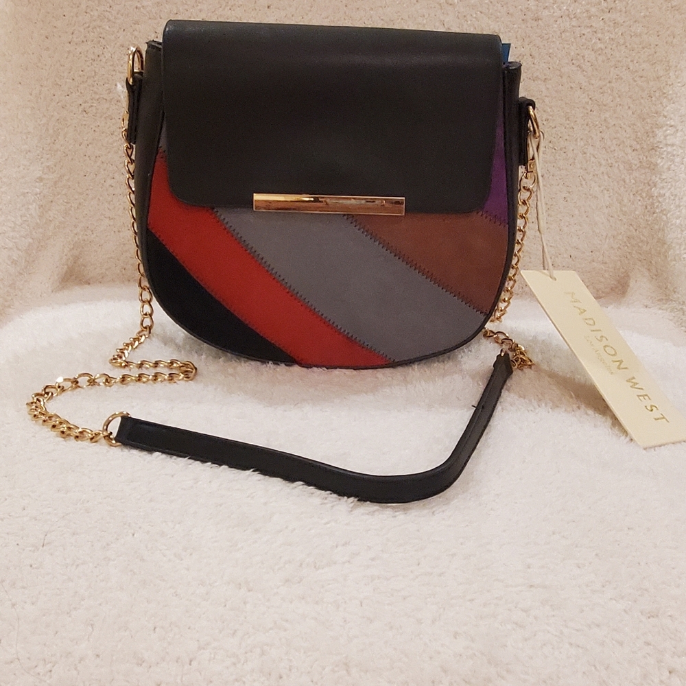 Black Shoulder Bag with Gold Chain